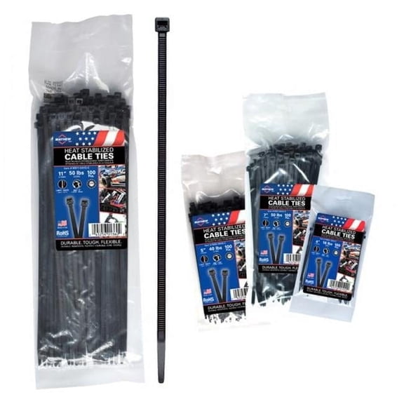 11 in. 50 lbs Heat Stabilized Cable Ties, 100 Piece