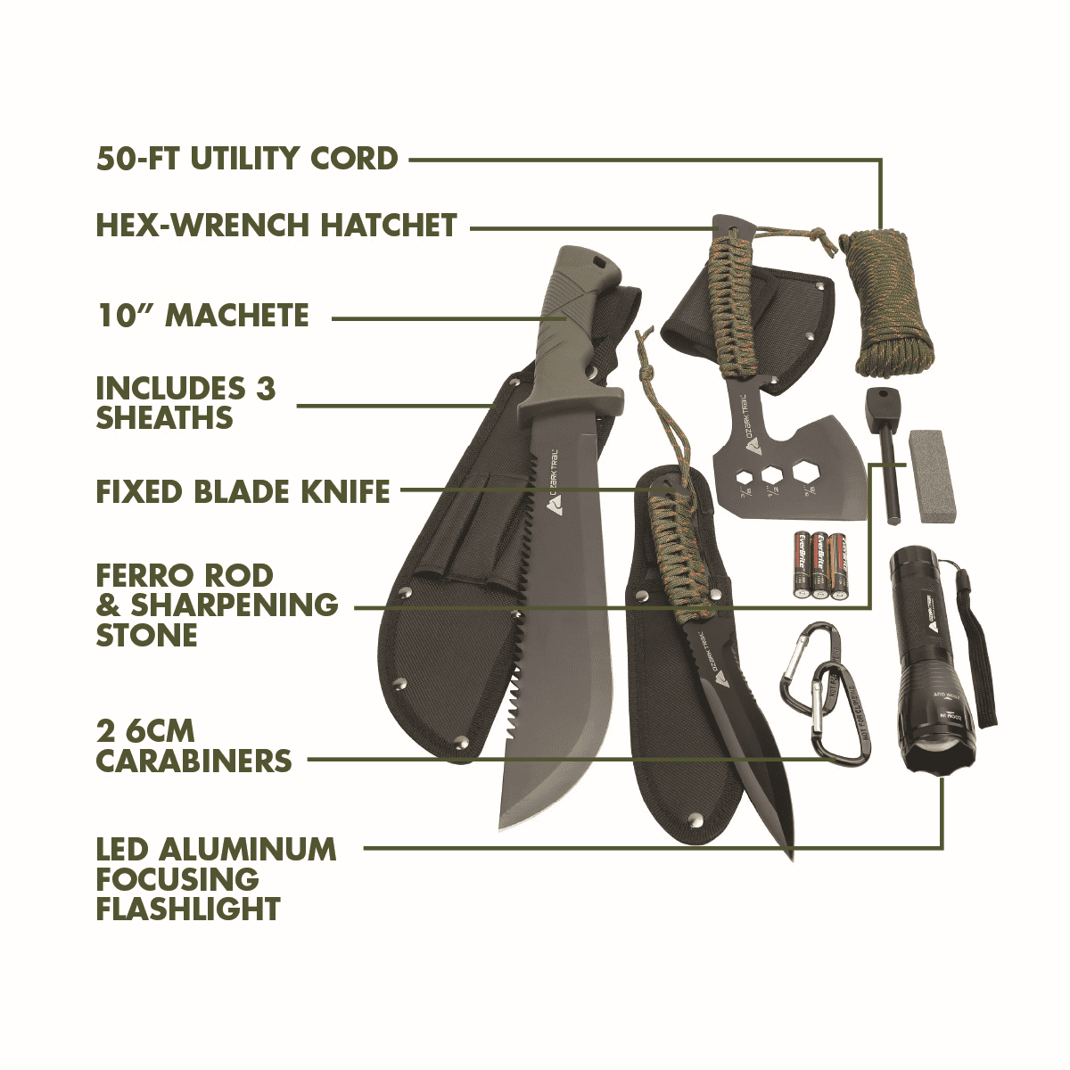 Ozark Trail Camping Tool Set, 12 Piece, Includes Flashlight