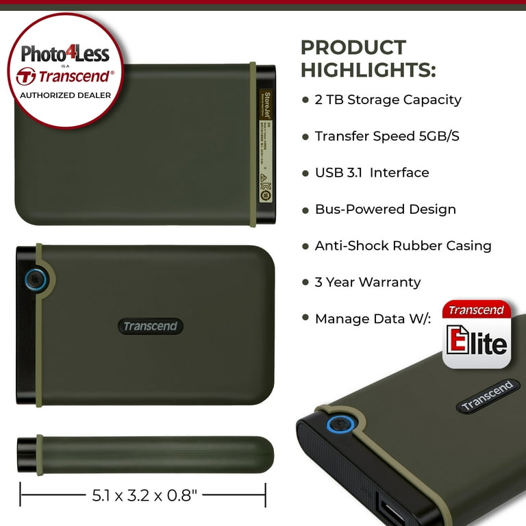 Amazon.com: Transcend 2 TB StoreJet M3 Military Drop Tested