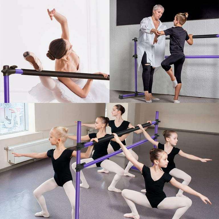 Double-Decked Liftable Home Dance Studio Ballet Pole ,Home Workout Barre  Equipment for Home with Anti Slip Base Height Adjustable Bars Stretch Band  for Dance Studio Training Kids Adults 