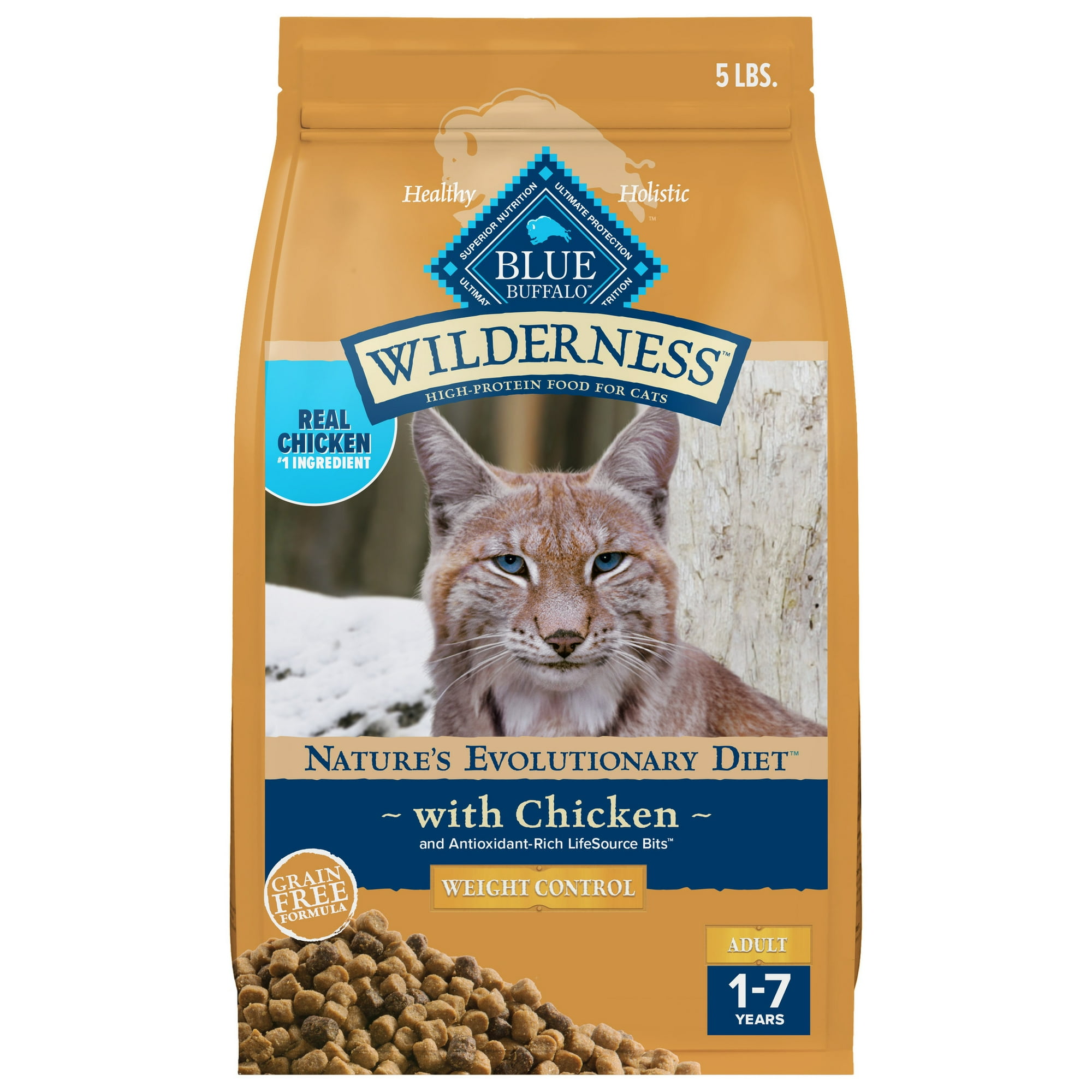 Blue Buffalo Wilderness Natural Weight Control Dry Cat Food, High-Protein, Chicken, 5 lbs.
