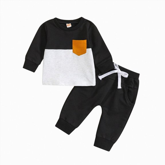 TOWED22 Toddler Baby Boy Clothes Color Block Long Sleeve Sweatshirt Tops   Pants Fall Winter Outfits 2 Piece Set