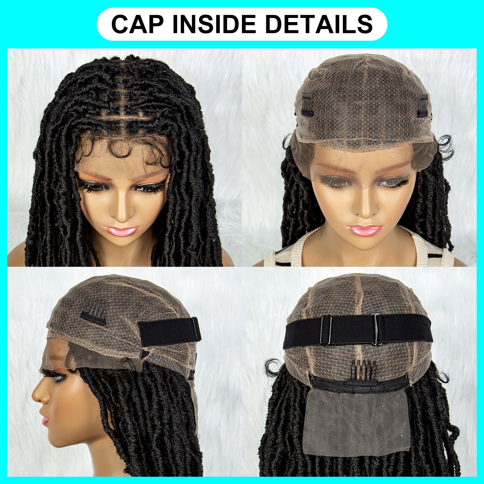 Locs Braided Wigs 36 Inches Full Double Lace Nateral Balck Square Knotless Dreadlock Braiding Wig with Baby Hair for Black Women Synthetic Lace Frontal Long Cornrow Box Braided Wigs (1B)