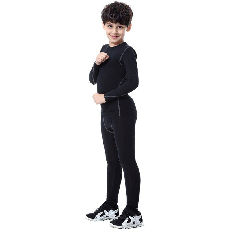 DEVOROPA Youth Boys' Compression Leggings Sports Tights Fleece Lined Thermal Base Layer Pants 