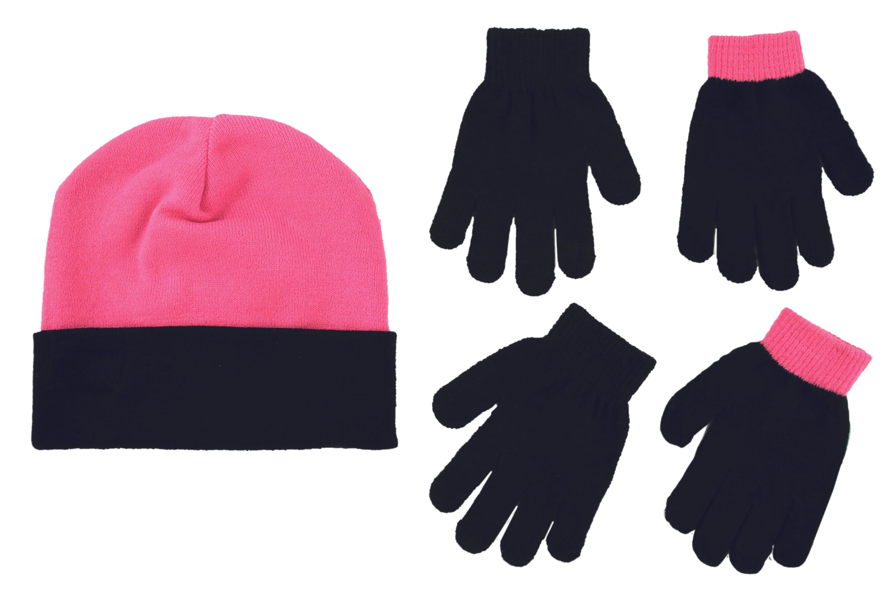 Pink//Black JoJo Siwa Beanie and Gloves for Little Girls Age 4-7 Nickelodeon Winter Hat Set