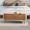 thumbnail image 6 of Storage Ottoman Bench with Gold Legs, Faux Fur Entryway Bench with Storage for Living Room, Bedroom, Brown, 6 of 9