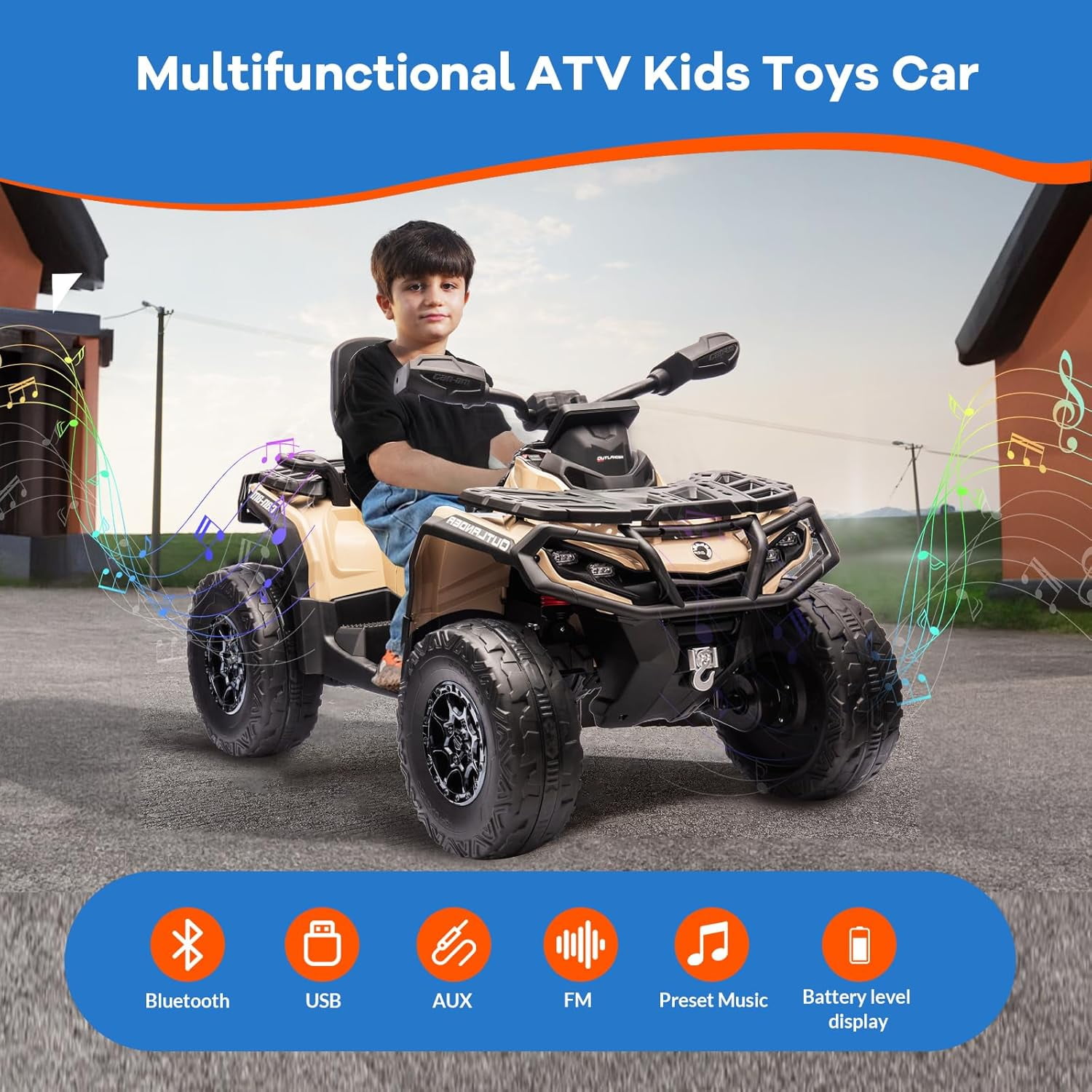 EastVita 2 Seater Ride On ATV for Kids, 12V Ride on Toy Car with Remote Control, 2WD Power, Music, 4 Wheeler Electric Car Battery Powered