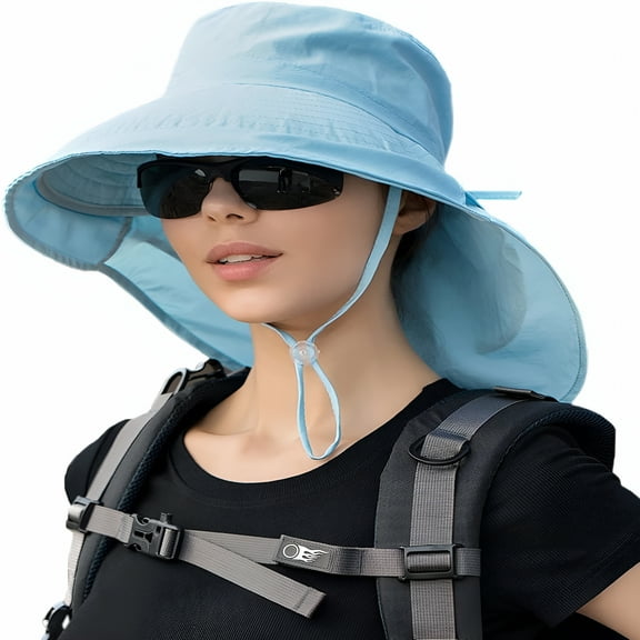 ACDANC Womens Sun Hat with Ponytail Hole, UPF 50  Wide Brim Hiking Safari Beach Gardening Fishing Hat with Neck Flap