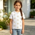 thumbnail image 2 of Jamsmile Toddler Girls Tshirts Summer Short Sleeve Daisy Print Tees Tops Kids Girls T Shirts Blend Stitching Casual Tops Kids, 2 of 3