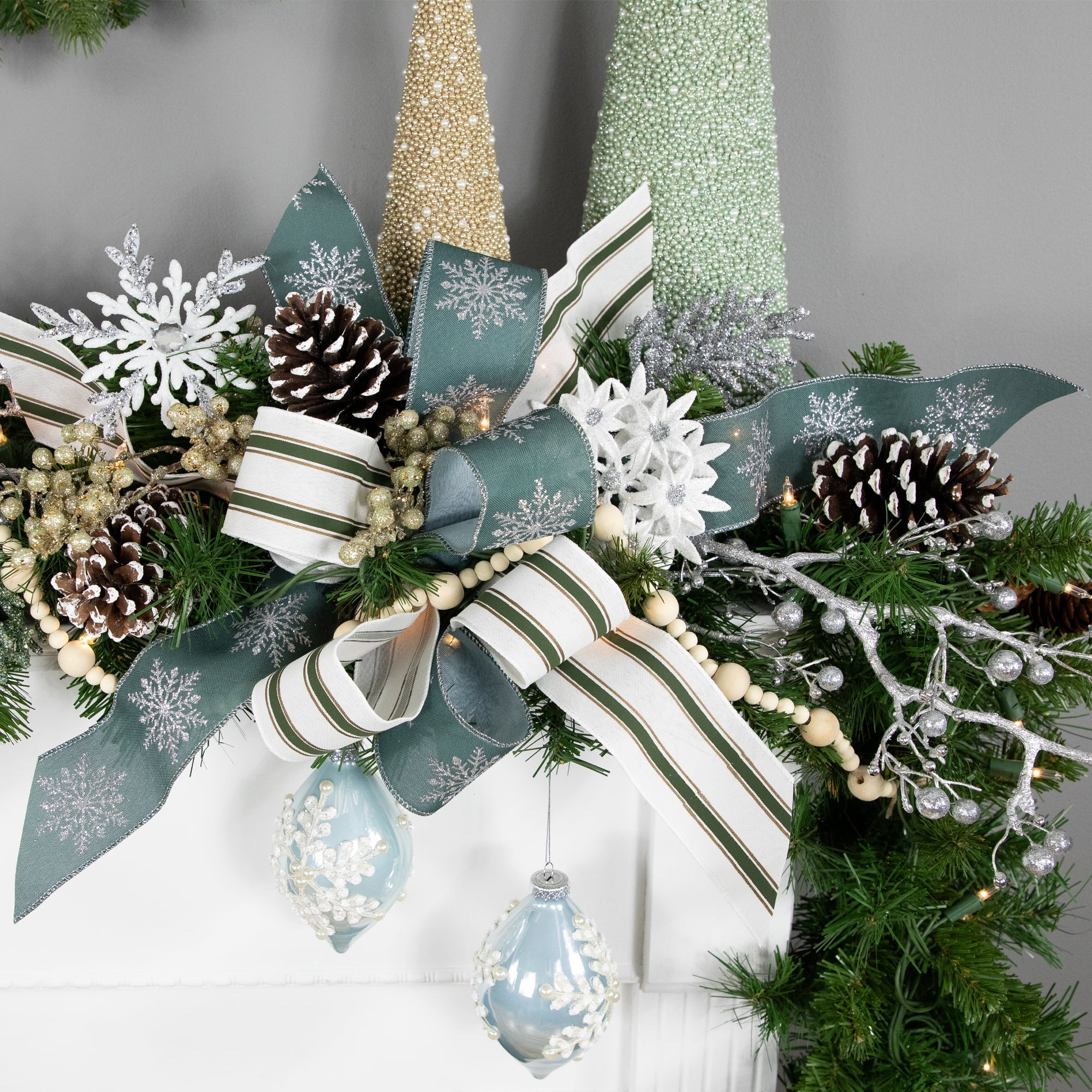 Northlight Set of 2 Shiny Artic Blue Textured Snowflakes Finial Christmas Glass Ornaments 5"