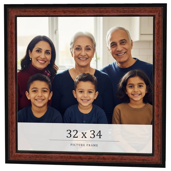 32x34 Frame Executive Brown Round Mahogany Finish Solid Wood Picture Frame | 1.25 Inch Moulding