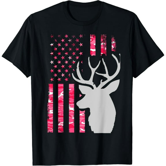 Pink Camo American Flag Camouflage Buck Hunting Shirt Women T-Shirt