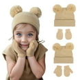 thumbnail image 6 of Deyuer 2 Pcs/Set Children Hat And Gloves Set Elastic Knitted Thick Solid Color Cartoon Ear Decor Keeps Baby Warm Cold Weather Cap for Toddlers And Infants, 6 of 8