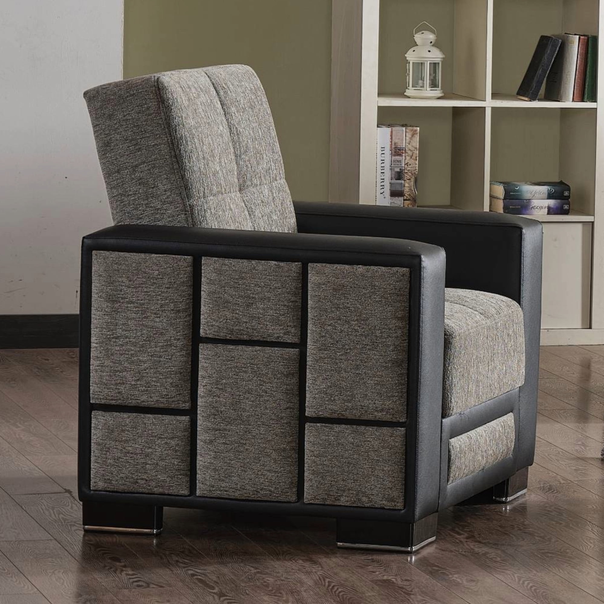 Ottomanson Convertible Accent Chair Chenille Modern Sleeper Armchair with Storage, Gray