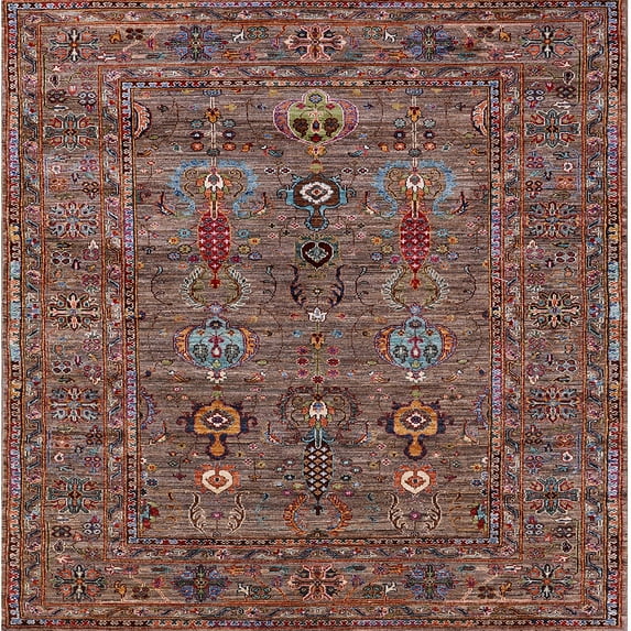 Ahgly Company Machine Washable Indoor Square Industrial Modern Rosy Pink Area Rugs, 5' Square