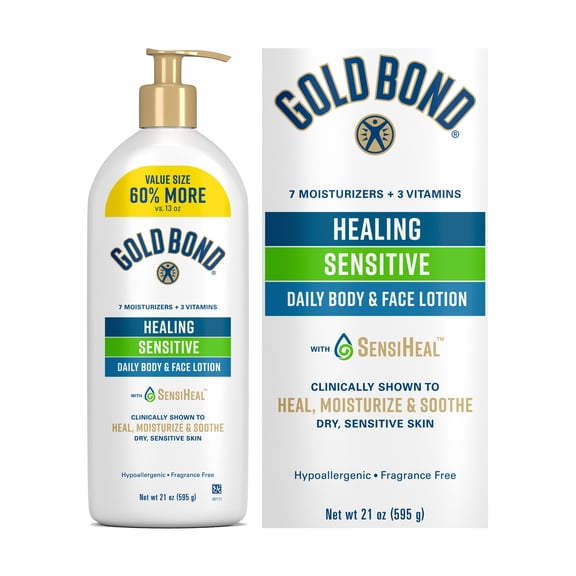 Gold Bond Healing Sensitive Daily Body & Face Lotion With Aloe Moisturizes, Heals & Soothes Dry, Sensitive Skin, Value Size, 21 oz.