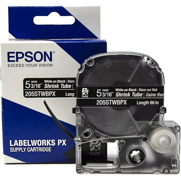 Epson LABELWORKS 205STWBPX Shrink Tube - 3/16" (5MM) x 8 ft White on Black (AWG 8-12)
