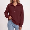 thumbnail image 6 of Women Waffle Knit Polo Sweatshirt Sevevn Collared Henley Button Long Sleeve Side Pocket Loose Casual Pullover Tops, 6 of 9