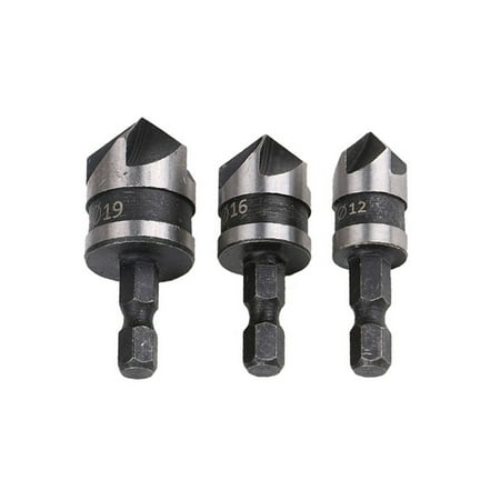

3pcs 90-degrees Chamfer Drill Bit Set Rustproof 12/16/19mm 5 Flute Wood Working Tool Lightweight Countersink Drills Bits