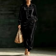 thumbnail image 2 of Szluipve 2 Piece Sets for Women Velvet 2 Piece Outfits Collared Half‑Button Lantern Long Sleeve Top Elastic Cuff Jogger Pants Set Casual Loose Matching Loungewear Suit With Pockets Black S, 2 of 6