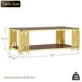 thumbnail image 4 of Holaki 51" Modern Luxury Gold Coffee Table for Living Room, Large Rectangle Brown Tempered Glass Center Table with Stainless Steel Frame & Double-Layer Storage, 4 of 8