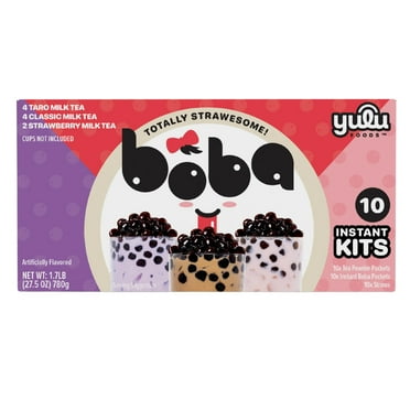 Yulu Instant Boba 10 Drink Variety Pack, Classic, Taro, and Strawberry Bubble Tea Kits