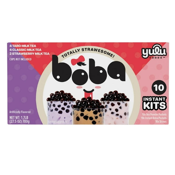 Yulu Instant Boba 10 Drink Variety Pack, Classic, Taro, and Strawberry Bubble Tea Kits