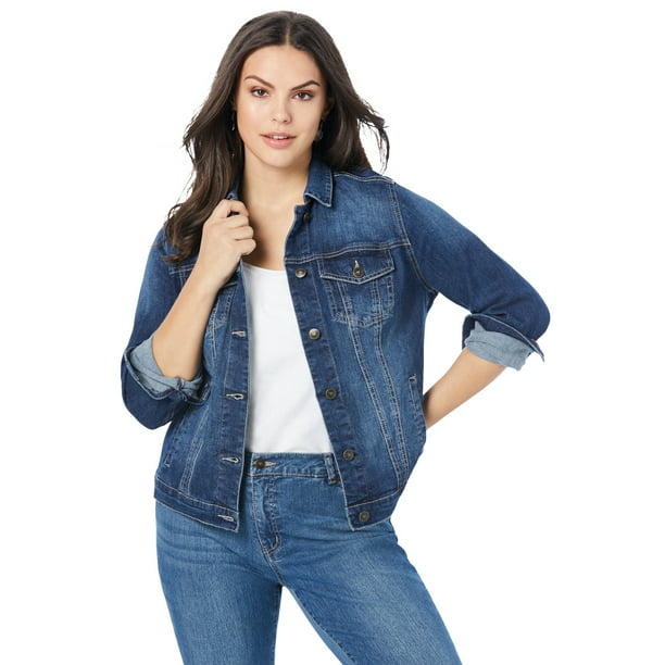 Roaman's Women's Plus Size Essential Denim Jacket Jacket - Walmart.com