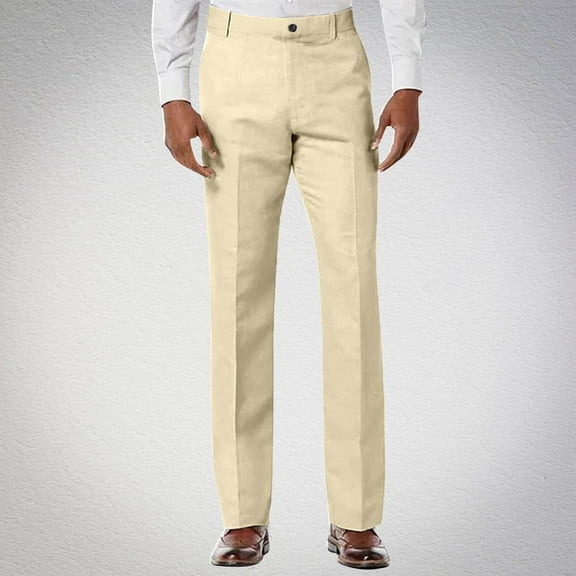 DPTALR Men's Casual Fashion Comfy Solid Elastic Waist Cropped Pants with Pockets,BeigeXXL