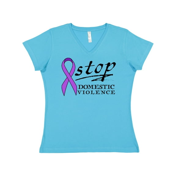 Inktastic Stop Domestic Violence-purple Ribbon Women's V-Neck T-Shirt