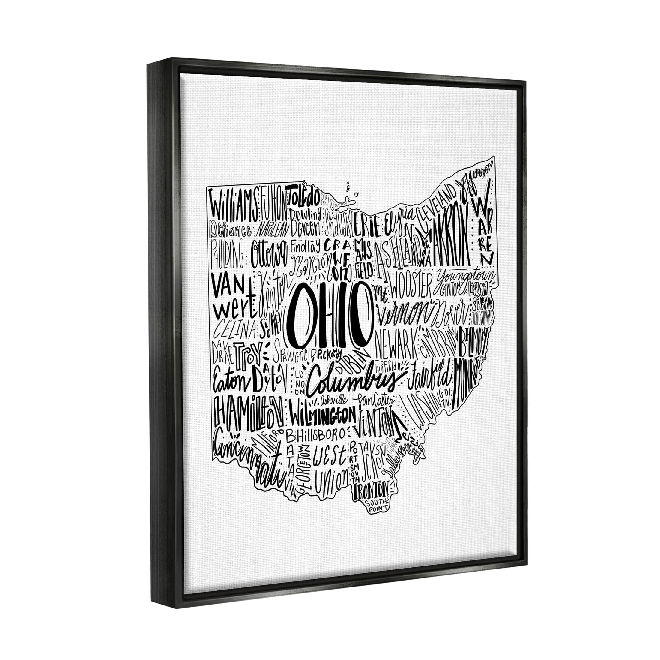 Stupell Industries Typography Cities Ohio State Graphic Art Jet Black Floating Framed Canvas Print Wall Art, Design by The Saturday Evening Post