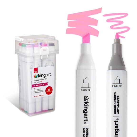 Kingart Pro Double-Ended Art Alcohol Markers - Floral Palette, Set of 12