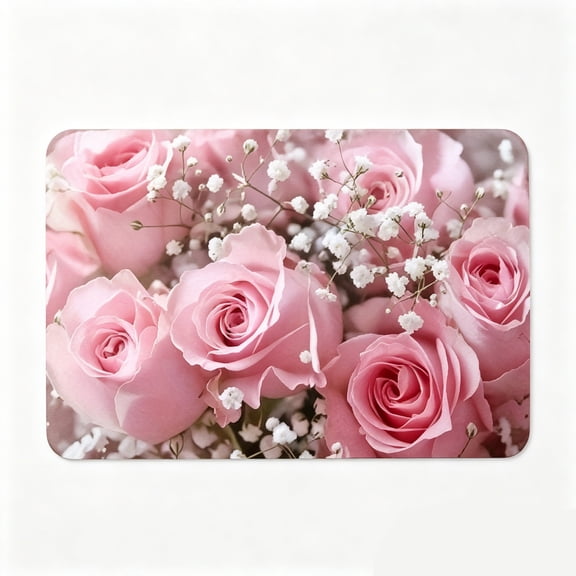 Pink Rose Baby Breath Floor Mat Romantic Fresh Floral Bathroom Rug
