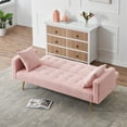 thumbnail image 3 of SYNGAR Convertible Sleeper Sofa Bed with 2 Pillows, Teddy Fleece Upholstered Futon Sofa Bed with Adjustable Backrest and Solid Wood Frame, Modern Sofa for Apartment Livingroom, Pink, 3 of 7