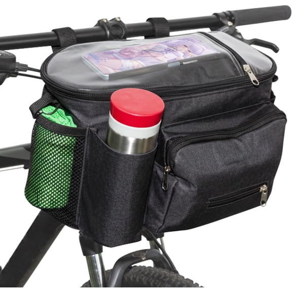 Large Bike Handlebar Bag, Large Bicycle Front Storage Pouch Bag, 12.6 inch Transparent Pouch with Shoulder Strap