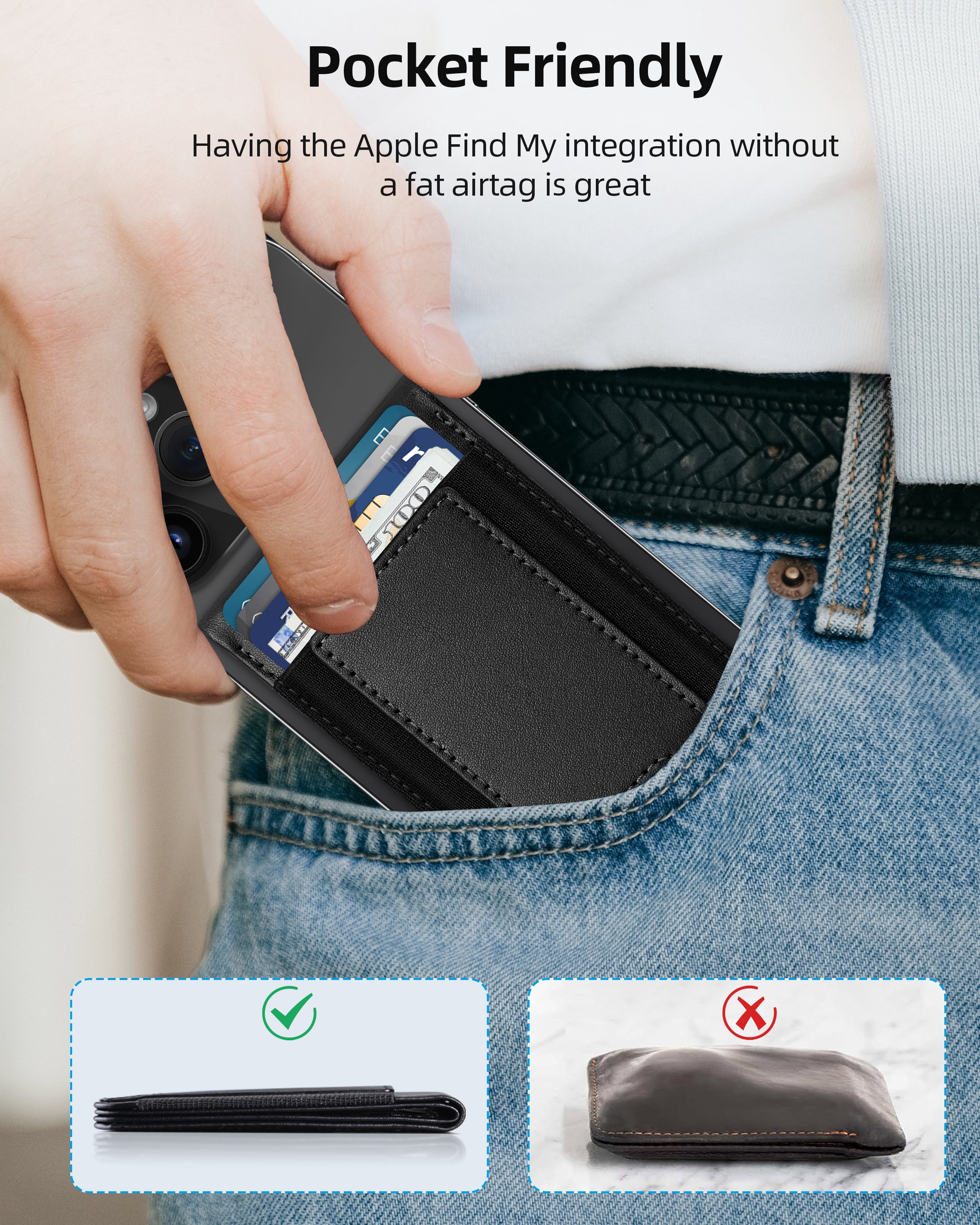 ExtreLife Magnetic Wallet with Find My, Magnetic Card Holder with Adjustable Phone Stand Compatible for iPhone 17/16/15/14/13/12 Series, RFID, Leather, Fits 8 Card