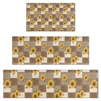 Brown Checker Sunflower Pattern Kitchen Rugs Sets Of 3,Kitchen Runner Rugs Non Skid Washable,Decorative Kitchen Floor Mats for Kitchen,Sink,Laundry,17"x30"  17"x47"   17"x59"