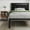 Black, variant on Faux Leather Platform Bed Frame with Metal Slats, Button Tufted Square Stitched Headboard, No Box Spring Needed, Easy Assembly, Twin, Black