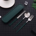 thumbnail image 2 of Utensilios de viaje, juego de cubiertos de acero inoxidable de 4 piezas, cubiertos portátiles reutilizables para campamento, incluye tenedor, cuchara, palillos con estuche (verde oscuro), 2 of 5