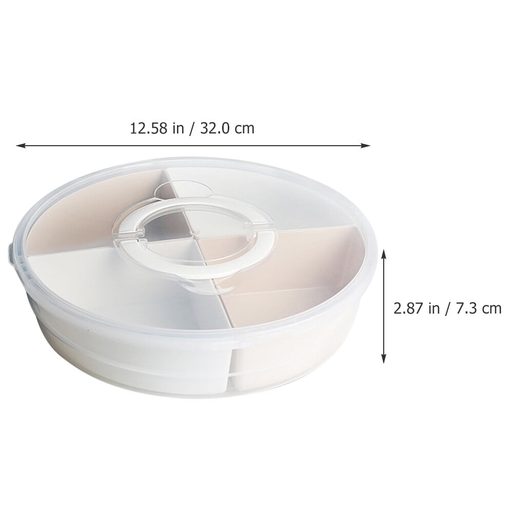 Round Divided Serving Tray with Lid Handle Storage Holder Compartment Snack Box