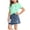 Green, variant on Two-piece Set Baby Girl Summer Outfits Ruffle Short Sleeve Floral Print Ribbed Shirts Denim Skirt Set for Little Girls Kid Clothes Gray 7-8 Years