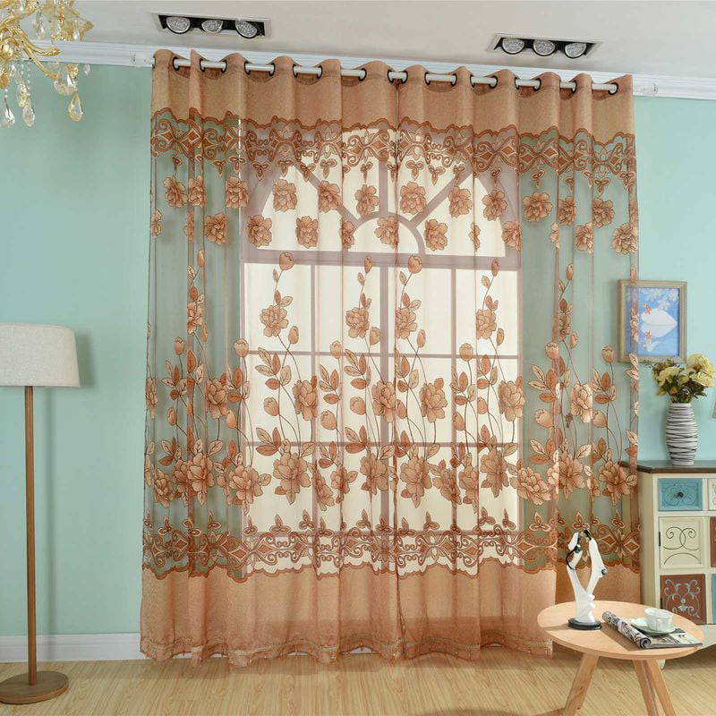 1 Pc Luxury Embroidered Sheer Voile Curtains Window Drapes Cortina for Living Ro 
