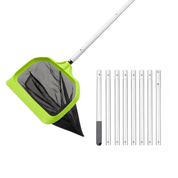 WaterJingle Pool Leaf Rake Skimmer Net Deep Fine Mesh Bag Aluminum Pole 10.5ft