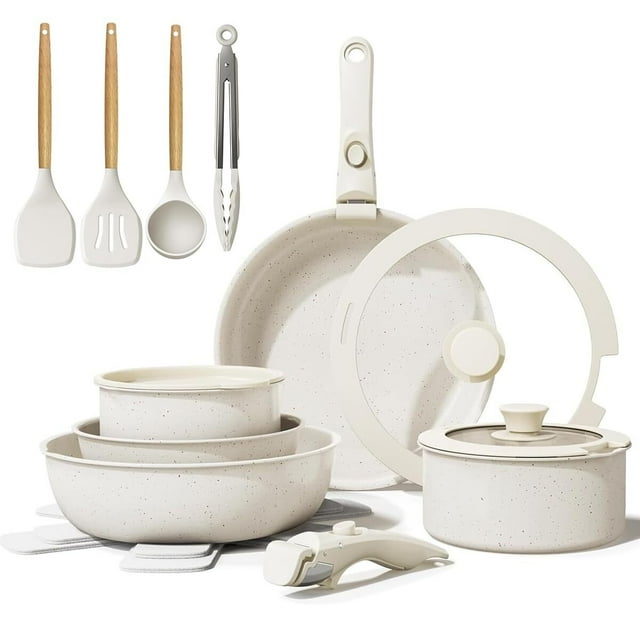 Juego de Ollas y Sartenes Antiadherentes, bateria de cocina 19 Ollas, Sarten Batería de Cocina, Juego de Sartenes con Mango Desmontable, Sartén para Freír Apto para Cocina de Inducción y Horno