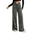 thumbnail image 3 of Women'S Plaid Leopard Print Straight Leg Pants Elastic Waist Y2K Trousers Bottoms with Pockets Leopard Black M, 3 of 9