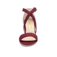 thumbnail image 6 of BLISSFUL STEP Women's Open Toe Cross Strap Mid Block Heel Sandals Burgundy 10, 6 of 8