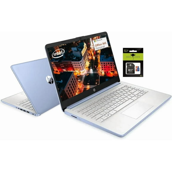HP 14" Student-Laptop, Intel Processor N150(Up to 3.6GHz) 16GB RAM 192GB Storage(128GB UFS   64GB Ghost Manta SD Card) Computer with Wi-Fi 6 Win11 Sky Blue
