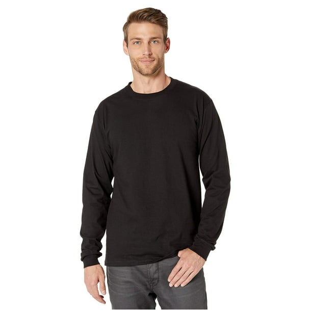 Camisa Hanes Beefy de manga larga para hombre, algodón, color negro, 2XL