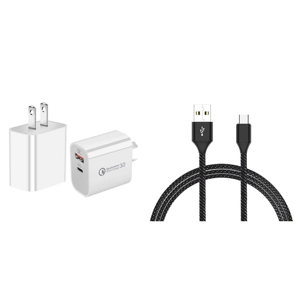Bemz Charger Bundle for AT&T Vista- 18W Dual-Port Wall Charger (High Powered Fast Charging USB-C Power Delivery/USB-A Quick Charge 3.0) and USB Type-C Cable (6 Feet)