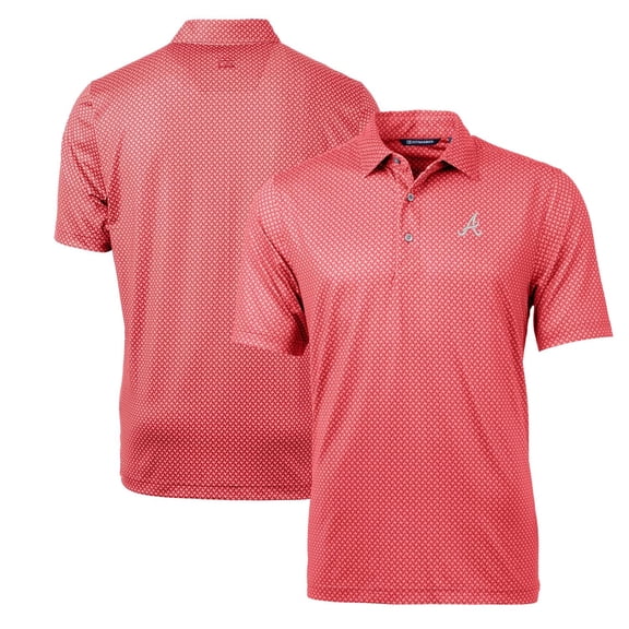 Men's Cutter & Buck Cardinal Atlanta Braves Pike Banner Print Polo